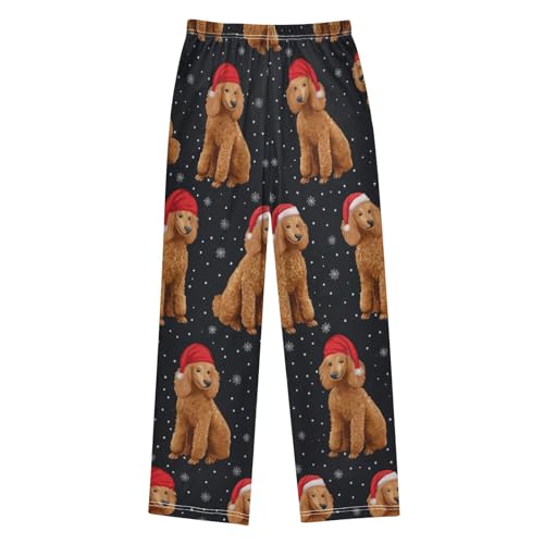 ZZXXB Poodles with Xmas Hats Boys Long Pants Soft Trousers Elastic Waist Kids Lounge Bottoms with Pockets S-XL2