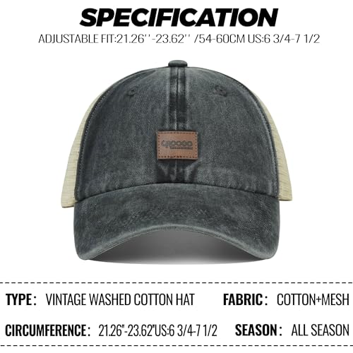Image of Croogo Leather Patch Mesh Back Cap Washed Cotton Dad Hat | Breathable Material /Adjustable Design /Unstructured Hats /Vintage Wash /Exclusive Products