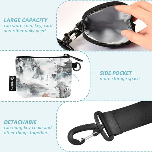 Chinese Style Lanscape Ink Women's Wallets Card Cases Slim Detachable Card Wallet Money Organizer with Zipper Coin Pocket for Work Travel 2 Packs3