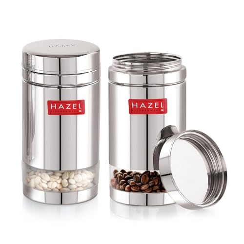 Image of HAZEL Stainless Steel See Through Transparent Container | Kitchen Air Tight Storage Dabba Containers Set of 2, 1200 ML