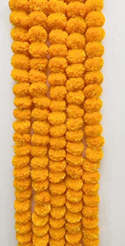 Image of Sphinx Artificial Marigold Fluffy Flowers Garlands for Decoration - Pack of 5 (Light Orange), 140 CM