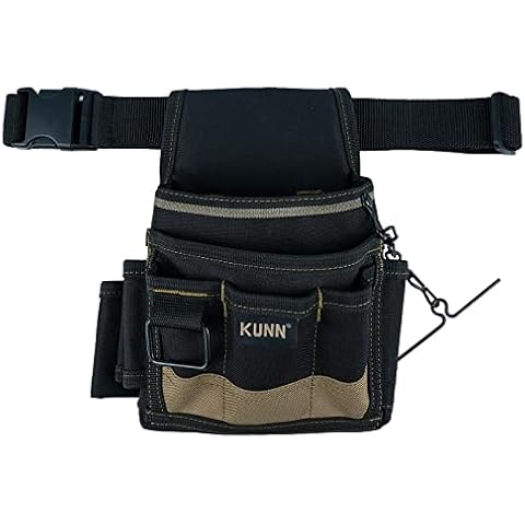 KUNN Small Electrician Tool Pouch with Belt Clip,Durable Adjustable Belt,13 Pockets & Loop,Electrical Tape Chain,Ring Cover