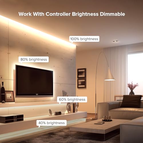 Image of COB LED Strip Light 32.8FT Flexible High Density Uniform Cob Strips 24V Natural White 4000K 480LEDs /m CRI 90+ Dimmable 8mm LED Tape Lights for Under Cabinet, No Power /Controller