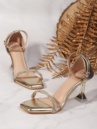 Image of Carlton London Women Comfortable Elegant Stiletto Heel Square Toe Ankel Loop fashion Sandal for Party,Wedding and Casual Use