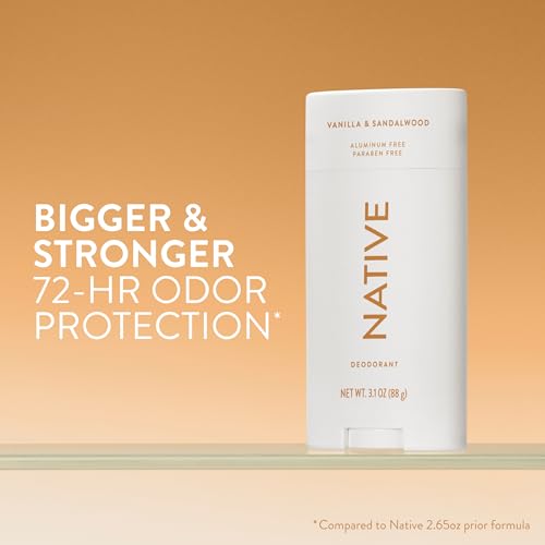 Image of Native Aluminum Free Deodorant, Vanilla & Sandalwood, Large Size Stick, 72 Hour Odor Control, for Women & Men, Contains Naturally Derived Ingredients, 3.1 oz