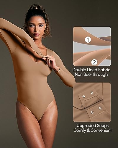 Image of IUGA Bodysuits for Women Tummy Control Body Suits for Womens Compression Slimming Thong Bodysuit V Neck