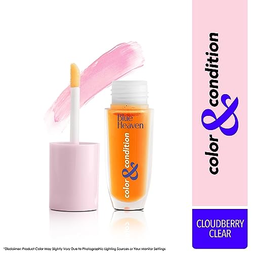 Image of Blue Heaven Color & Condition tinted lip oil for women, lip gloss infused with Cranberry, Raspberry & Hazelnut oil, Hydrating & Softening - Cloudberry Clear, 4.2ml
