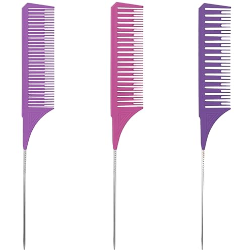 INGJIA Peines para mechas de 3 tamaños, peines de cola para peluquería, peines de cola profesional antiestático con dientes para mechas y teñido del cabello para hombres y mujeres