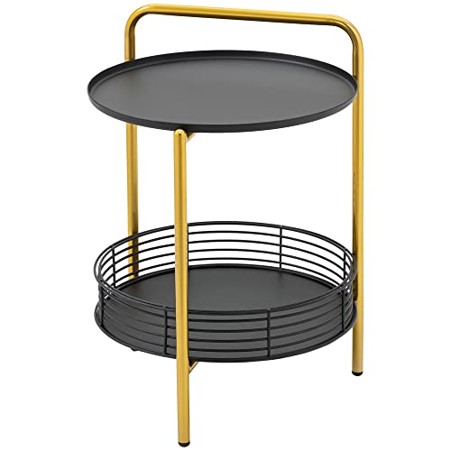 HOMCOM Beistelltisch 2-in-1 Design Runder Couchtisch Nachttisch mit...