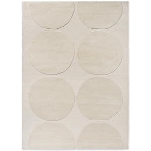 Modern Hand-Tufted Wool Rug – Geometric Beige Circles Pattern, Natural White, Rectangular Area Carpet for Living Room, Bedroom & Office – Soft, Durable & Premium Quality Décor Accent (10×14 ft)