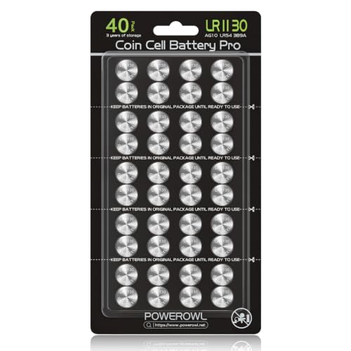 POWEROWL Pilas de botón LR1130 AG10, 40 unidades