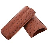 DONFAMDS 棕色オーストリッチ柄レザーシガーホルダー 耐久性と防錆仕様 携帯に便利な葉巻収納ケース に 男性向けシンプルデザイン
