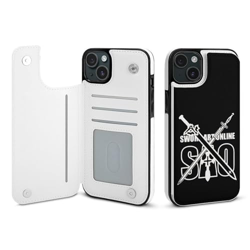 iPhone15Plus用ケース 手帳型 ソードアート・オンライン スマホケース 財布型 アイフォン15Plus用ケース おしゃれ 軽量 背面 携帯カバー カード収納 スタンド機能 PUレザー 耐衝撃