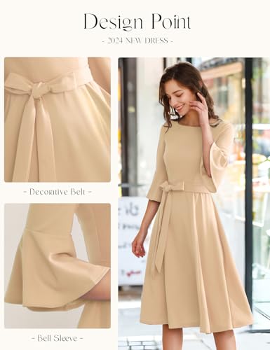 Image of HomRain Women's Church Dresses Modest Bell Sleeve Wedding Guest Cocktail Tea Party Vintage Evening Dress
