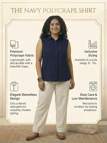 Image of Women Plus Size Sleeveless Button Down Shirt Polyester Formal Office Casual Wear Classic Fit Professional Shirt