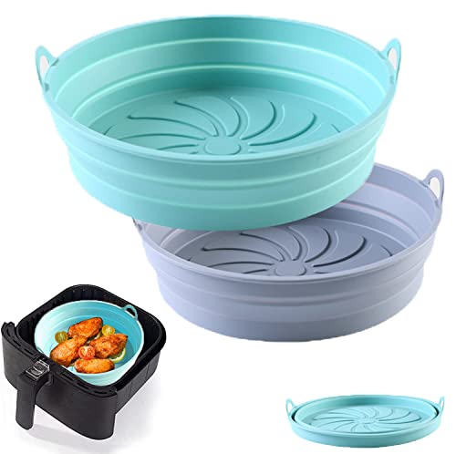2 Pack Air Fryer Silicone Liners Pot for 4L or Bigger, Foldable Silicone Air Fryer Liners Inserts, Replacement of Flammable Parchment Paper, Reusable Baking Tray Oven Accessories, Round