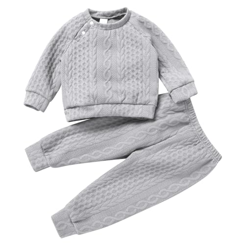 Image of Baby Fall Winter Outfit Knitted Sweatshirt Top with Pants Coming Home Birthday Casual Clothes Set for Boys Girls