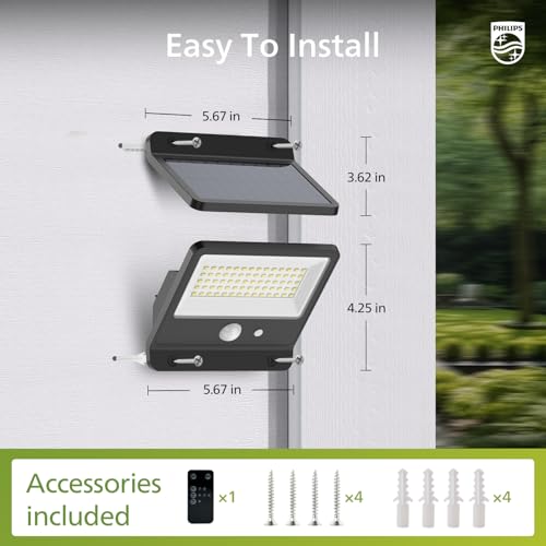 Philips Solar Security Light Outdoor LED 6500K, Solar-Powered Flood Light w/PIR Motion Sensor, Remote Control w/16ft Cable, IP65 Waterproof, 3 Modes (4) thumbnail 4