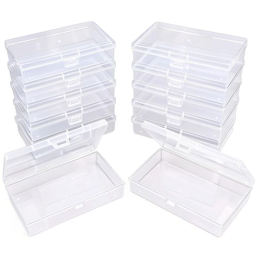 Image of 12 Pack Rectangular Clear Plastic Storage Containers | 5.3 x 3.1 x 1.18 inch, Hinged Lid, For Beads and Small Craft Items