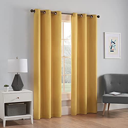 Image of ECLIPSE Blackout Curtains for Bedroom - Microfiber 42 inch x 84 inch Thermal Insulated Single Panel Grommet Top Room Darkening Curtains for Living Room, Ochre