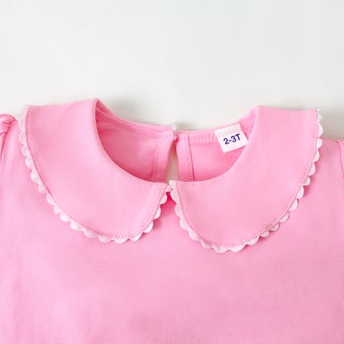 Image of 12M-14Y Toddler Baby Girls Peter Pan Collar Blouse Kids Girl Solid Color Puff Sleeve T-Shirts Casual Tee Tops