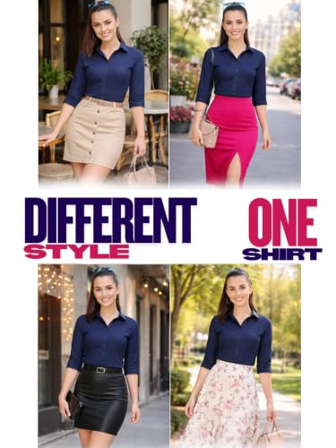 Image of Skyla Women's Cotton Rich Formal Shirt | 3 /4 Sleeve Office Wear | Regular Fit Business Casual Workwear