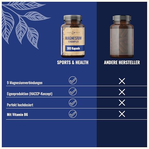 Magnesium Komplex Hochdosiert 400mg - [300x Kapseln - 9 Magn Verbindungen] – Magnesiumkomplex - Magnesium Hochdosiert Kapseln – Complex Mit Vitamin B – Magnesiumoxid, Magnesiumbisglycinat