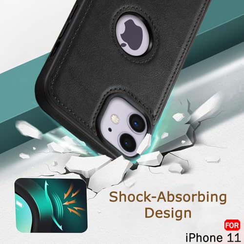 Image of Leather Case for Apple iPhone 11 Premium Protective Stylish Slim Cover with Shockproof Raised Edges Black