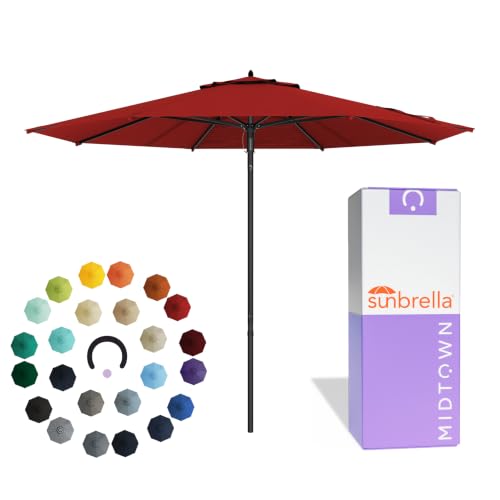 Image of Midtown Umbrellas Push and Pop - 10 Ft Patio Umbrella, Red Canopy