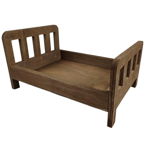 M&G House Brown Newborn Photography Props Wooden Bed Vintage Baby Photo Prop Baby Photoshoot Props Doll Bed Accessories Pretend Play Photoshoot Props