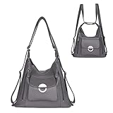 NOTAG Handtasche Damen Multi Tasche PU Leder Hobo Schultertasche 3 in 1 Multifunktionale Rucksack (Grau)