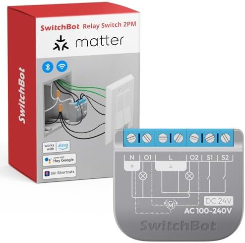 SwitchBot Smart Relay Switch 2PM, Power Metering, Dual Light Control, Built-in Bluetooth Repeater, Wi-Fi&Bluetooth Switch Compatible w/Alexa/Apple Home/Google Home/Matter Hub Required, 2.4GHz