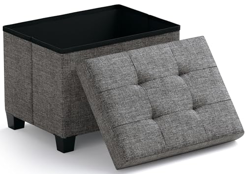Ornavo Home Storage Ottoman Small Rectangle Ottoman with Legs, Foot Rest Stool Seat, Load up to 600 LB, for Living Room, Bedroom, Home Office, Dorm - 12 x 16 x 12, Dark Gray