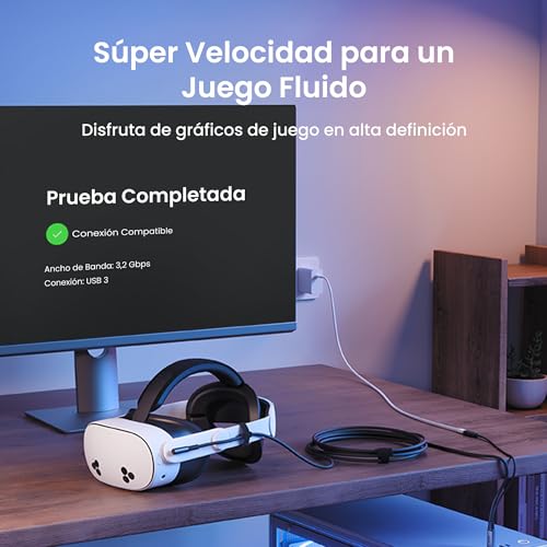 KIWI design Cable Link con Carga 5M Compatible con Meta Quest 3s Quest 3 Quest 2/Pro/Accesorios Pico 4 y PC/SteamVR, Cable USB 3.0 a USB-C Link con Super Rápida 5 Gbps, para Juego Prolongado - imagen 4