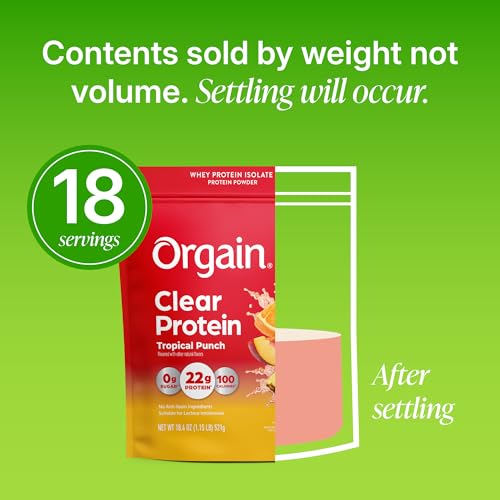 Orgain Clear Whey Isolate 22g Protein Powder, Tropical Punch, 18 Servings | Whey protein, 0g sugar, no anti-foaming agent, suitable for lactose intolerance, no artificial color, no soy, 10.1oz - image 6