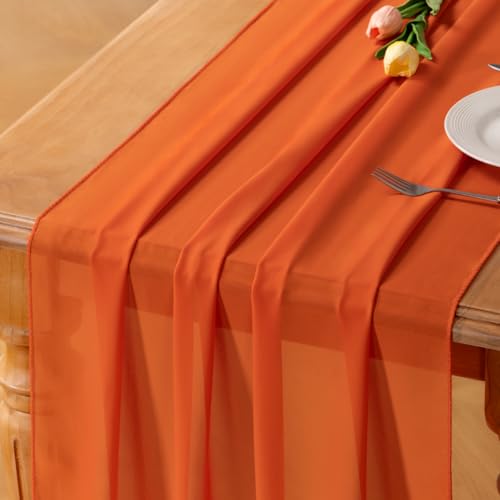 Orange Chiffon Table Runner Fall Boho Wedding Birthday Party Decor
