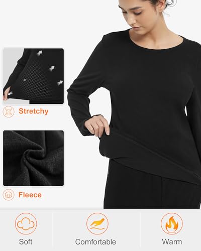 FERNIDA Women Heated Thermal Top with 7.4V Battery Pack Stretch Heated Shirt with Thumb Hole Fleece Lined Heating Baselayer4