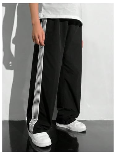Boy's Striped Baggy Track Pants Elastic Waist Wide Leg Long Pants Streetwear4