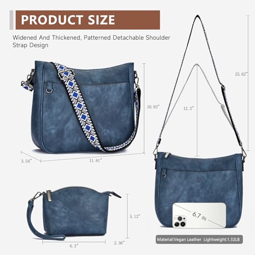 Image of 2PCS /Set Crossbody Bags for Women,Vegan Leather Hobo Purse Wallet For Women Set,Shoulder Bags With 2 Adjustable Strap