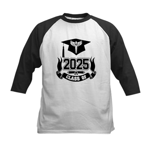 CafePress Caduceus Medical School Graduate Class of 2025 Kids Baseball T Shirt Kids Cotton Baseball Jersey, 3/4 Raglan Sleeve Shirt Black/White