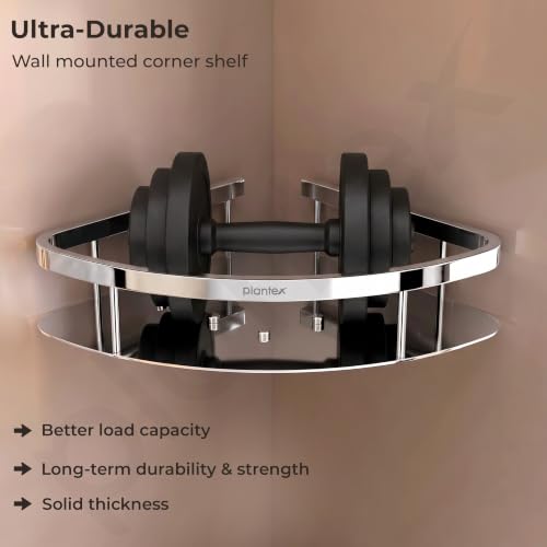 Image of Plantex Bathroom Corner Shelf for Wall Mount /304 Grade Stainless Steel Corner Shelf for Bathroom with Railings /Bathroom Accessories - Pack of 2 (9x9 inches, Chrome)