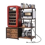 Cooday Mini Fridge Stand with Storage, Microwave and Mini Fridge Stand with Power Outlet, Coffee Bar, Kitchen Baker, for Dorm, Office(Brown)