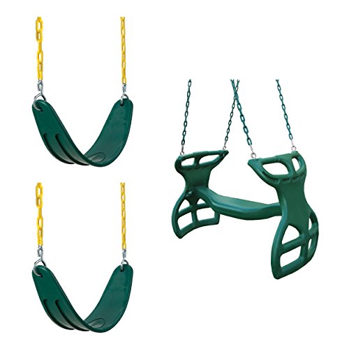 Swing-N-Slide Green Heavy Duty Swings and Dual Glider Bundle - Includes 2 Heavy Duty Swing Seats and a Green, Dual Ride Glider for Swing Sets, Play Sets, etc.