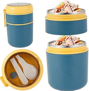 Vacuum Insulated Lunch Box Food Container with Foldable Spoon, Stainless Steel Thermal Soup Container Thermos Cup Jar Bowl Hot Cold Food for Adults School Office Picnic Travel Outdoors (Navy 710ml)