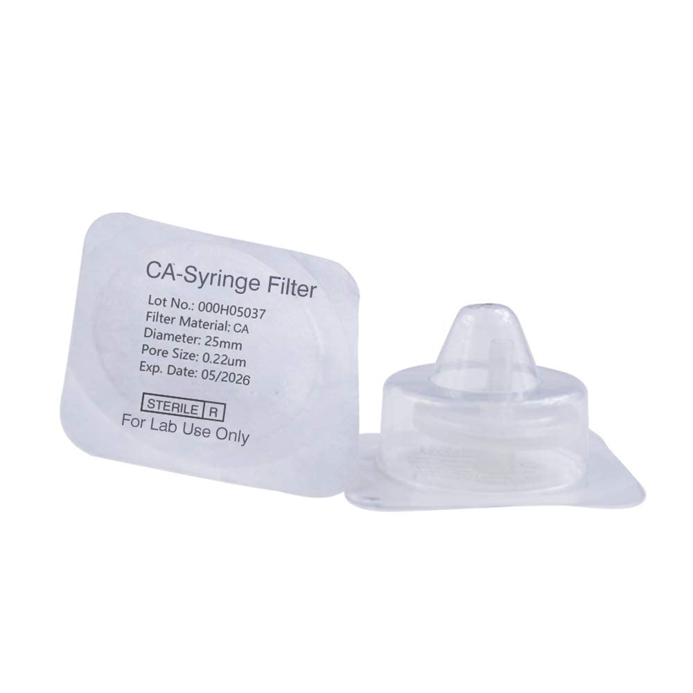 Labfil 20 Pack Syringe Filter Sterile CA (Cellulose Acetate) Filtration 0.22um Pore Size, 25mm Membrane Diameter Sterile CA Hydrophilic Membrane for Ground Water Filtration Packed Individually