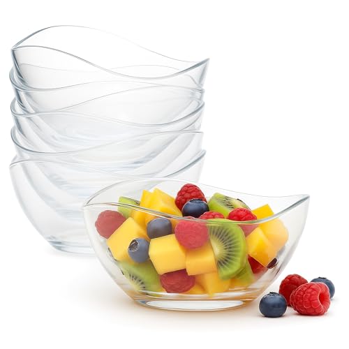 JANTI Juego de 6 cuencos de cristal de 310 ml para servir – cuencos de postre de cristal, ensaladera y elegante cuenco de cristal – Ideal para ensaladas, salsas, helados y postres cuencos