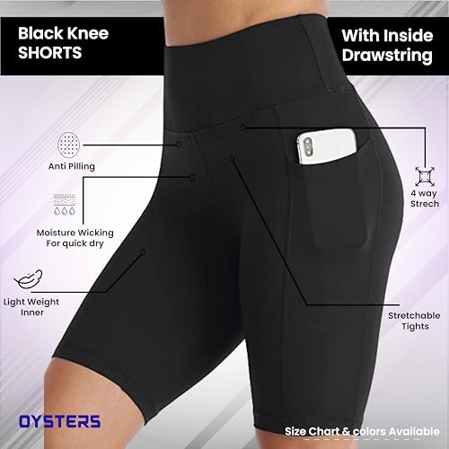 Image of Oysters Spandex Women's Above-Knee Length Sport Shorts For Workout, Yoga, Running, Cycling, Exercise, Gym Wear For Casual Day