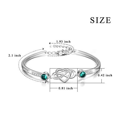 Image of AOBOCO 925 Sterling Silver Infinity Endless Love Heart Birthstone Bangle Bracelet - I Love You Forever Series Adjustable 6-8 in Bracelet with Crystals from Austria Romantic Birthday Jewelry Gift for Women Wife Girlfriend