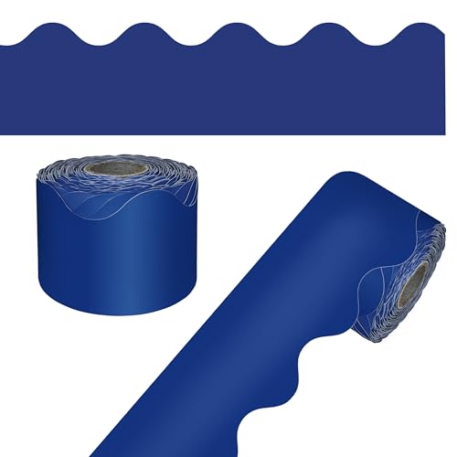 Carson Dellosa 65Ft of Navy Blue Bulletin Board Borders, 1 Roll of Scalloped Trim for Rolling Whiteboard, Cork and Posterboard, Patriotic Decorations, Party, and Classroom Decor