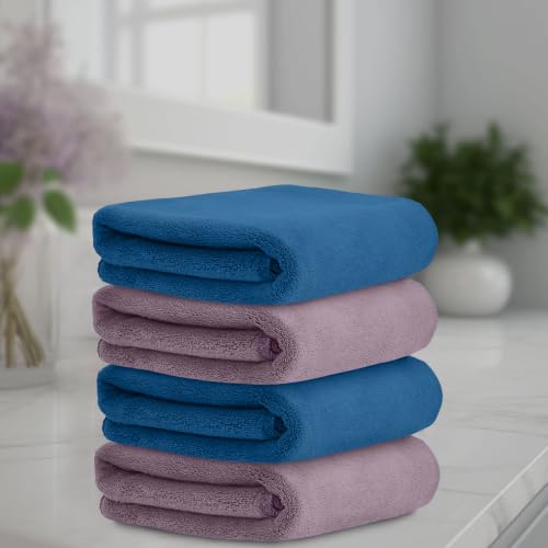 Image of HOUSSE Microfiber Face Towels | Ultra Absorbent, Odour-Free, Quick Dry 550 GSM Face Towel for Home, Gym, Travel, Running and Personal Use | 30x30 cm | Set of 4 Ink Blue,Anthler (Pack of 4)